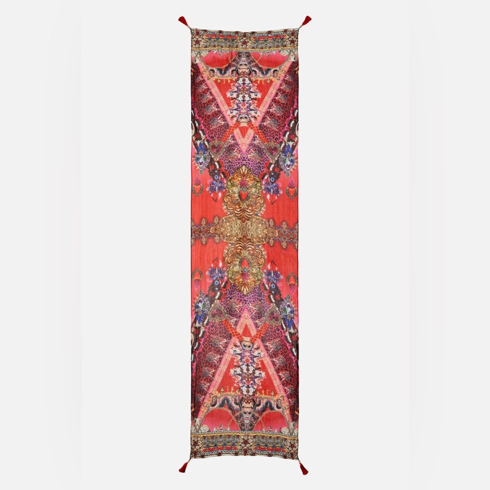 CAMILLA *Artesania Mania* bold red silk scarf belt top shawl headband wrap top - Picture 3 of 8